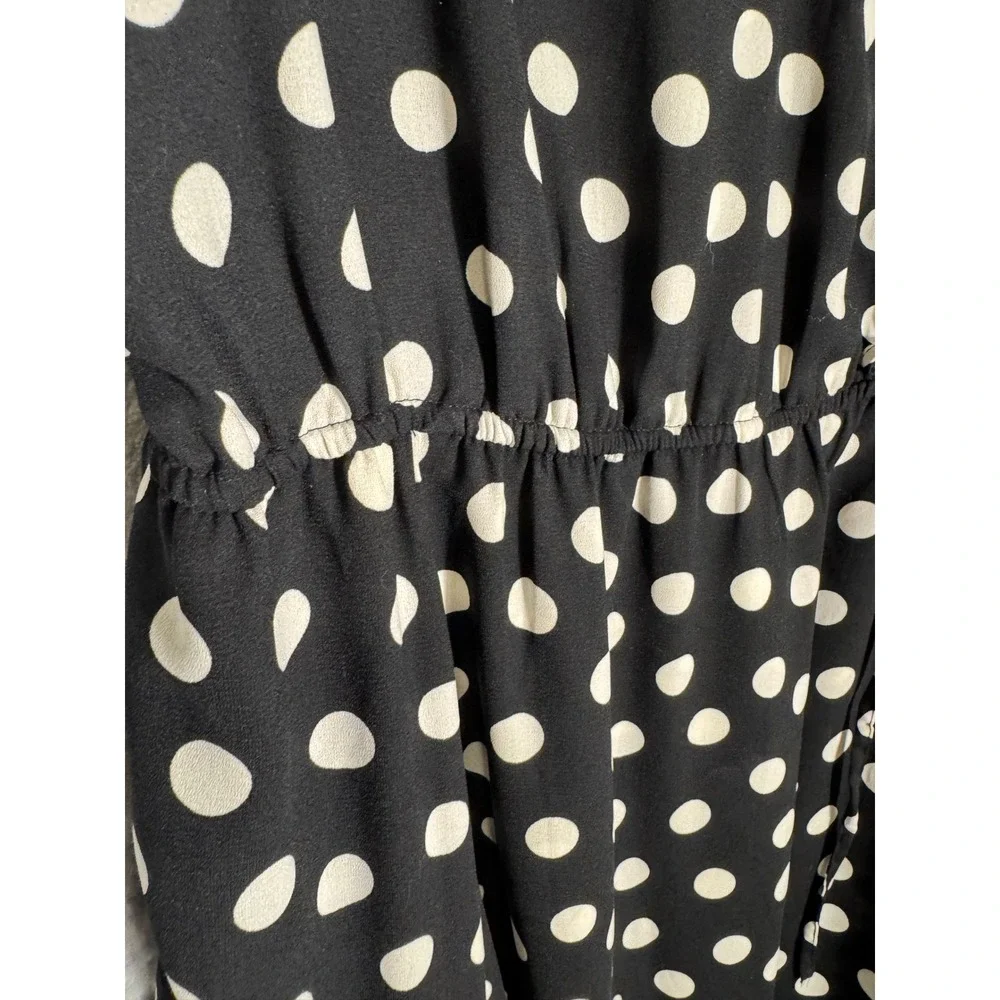 City Streets Womens XXL Black White Polka Dot Faux Wrap Midi Dress Sleeveless
